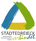 Die Grafik zeigt das Logo des Städtedreiecks, das die Zusammenarbeit der Städte Teublitz, Burglengenfeld und Maxhütte-Haidhof symbolisiert.