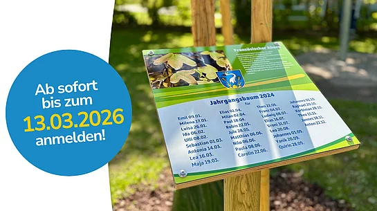 Die Grafik informiert über die laufende Anmeldung zur Pflanzaktion und weist darauf hin, dass Anmeldungen ab sofort bis zum 13.03.2026 möglich sind.